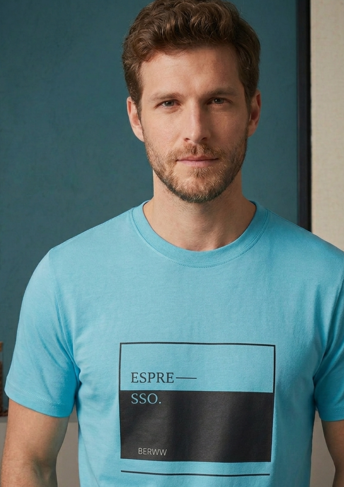 IZMANE Espresso Print Regular Fit T-Shirt – Casual Blue Tee